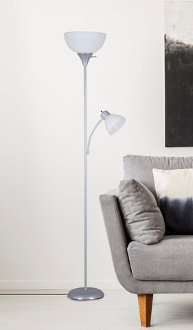72'' Combo Floor Lamp with Adjustable Reading Lamp, Silver